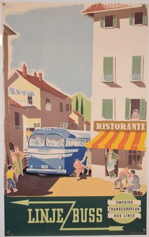 Swedish Travel Poster - Transeuropean Bus lines - 1947